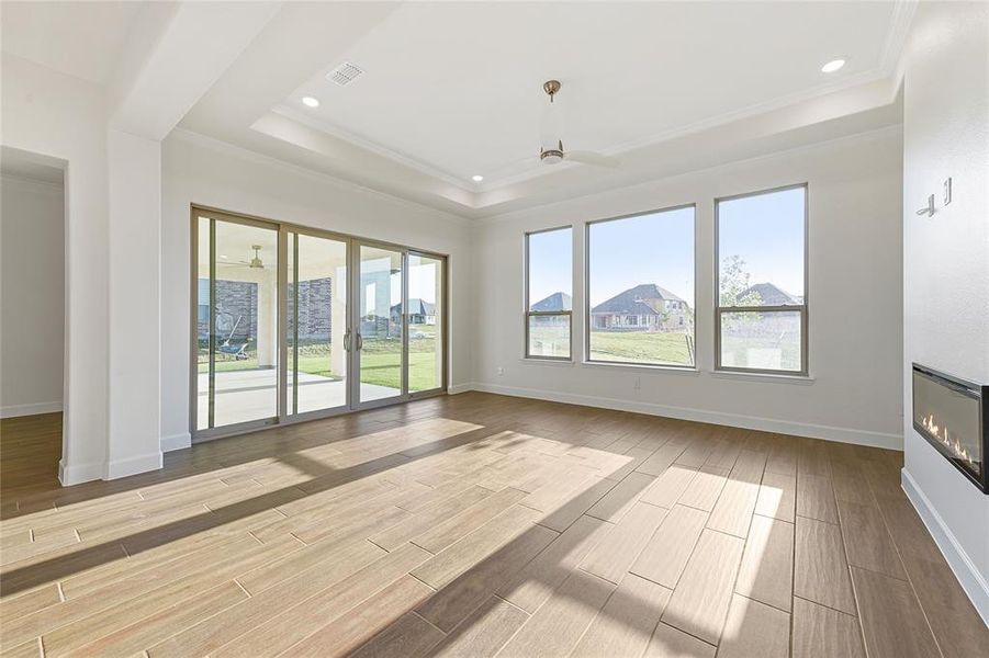 Terrific family room with electric fireplace.