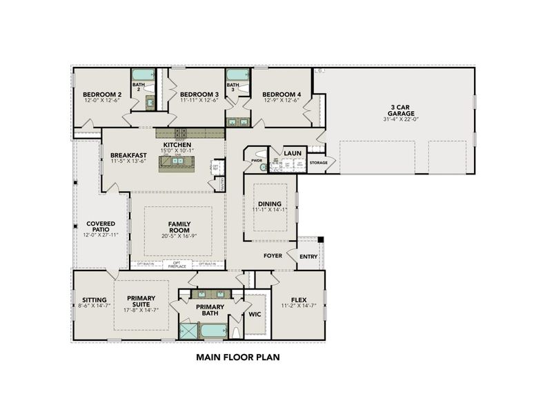 2D floor plan layout for the The Oxford F by Davidson Homes LLC in Potranco Oaks, Castroville, TX (Image 3). 2D floor plan layout for the The Oxford F by Davidson Homes LLC in Potranco Oaks, Castroville, TX (Image 3).