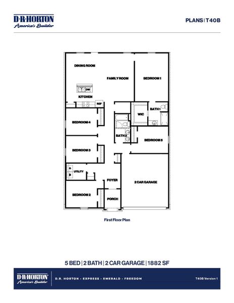 2D floor plan layout for the Plan by D.R. Horton in Watermark, Alvin, TX (Image 3).