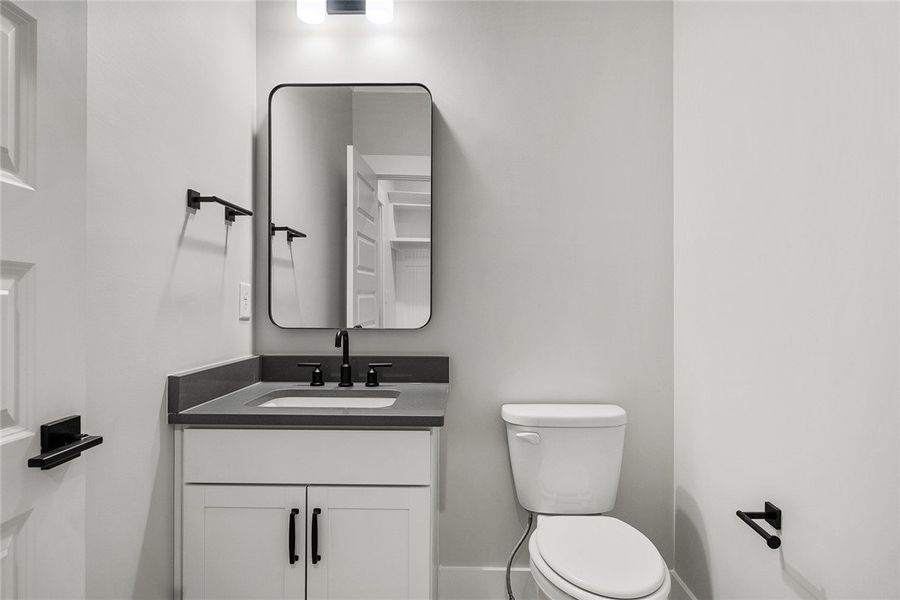 A well-appointed lavatory boasts a pristine vanity A well-appointed lavatory boasts a pristine vanity