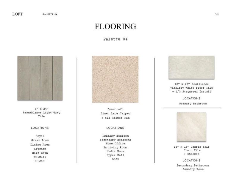 Loft Look Palette 2: Flooring Selection Sheet (*Artist rendering used for illustration purposes only.)