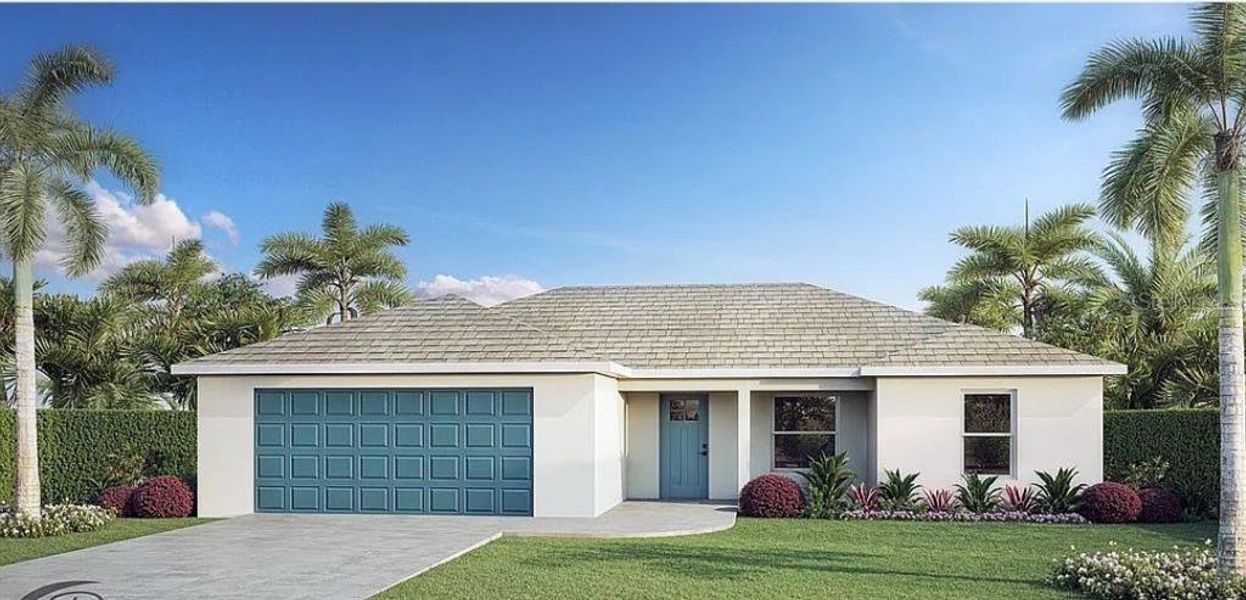 Front exterior of a new home in , Englewood, FL, highlighting curb appeal (Image 1). Front exterior of a new home in , Englewood, FL, highlighting curb appeal (Image 1).