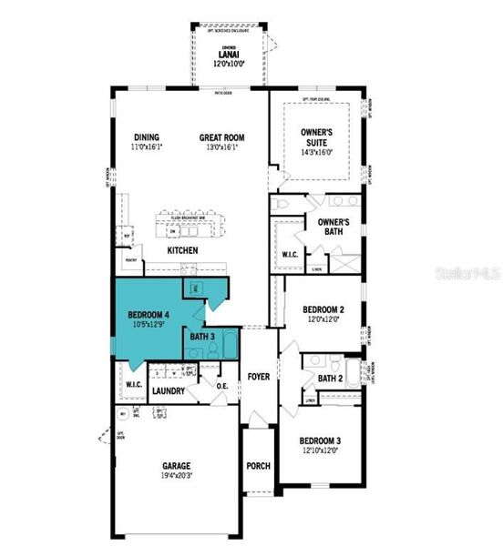 2D floor plan layout of this home in Crosswind Ranch, Parrish, FL (Image 2).