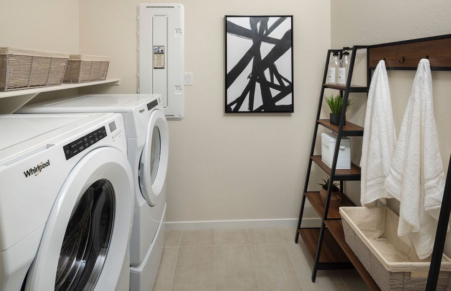 Modern laundry room in the Prato new construction at Jorde Farms in Queen Creek, AZ Modern laundry room in the Prato new construction at Jorde Farms in Queen Creek, AZ