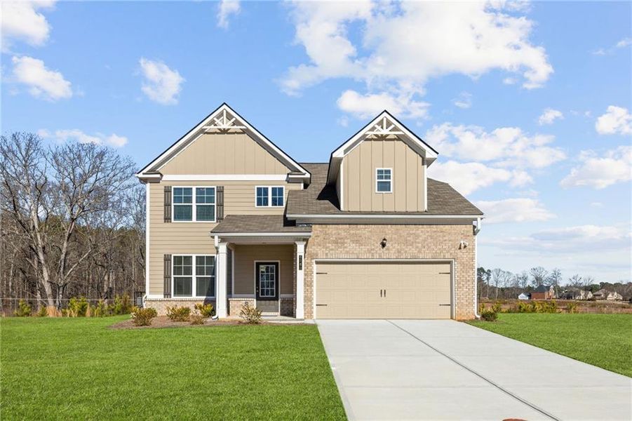 Front exterior of a new home in Highland Park, Stonecrest, GA, highlighting curb appeal (Image 1). Front exterior of a new home in Highland Park, Stonecrest, GA, highlighting curb appeal (Image 1).