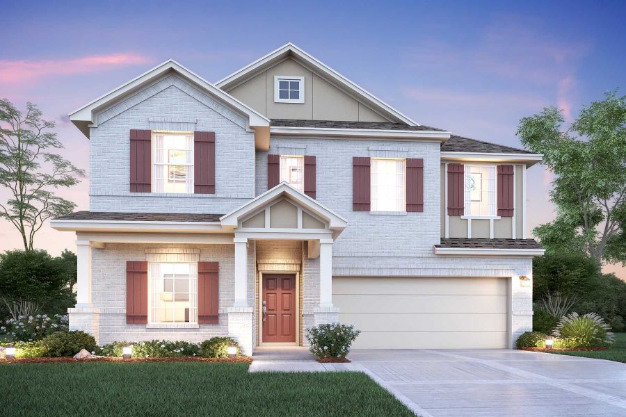 Representative exterior photo of a completed home built from the Armstrong by M/I Homes in Lago Mar, Santa Fe, TX (Image 14).