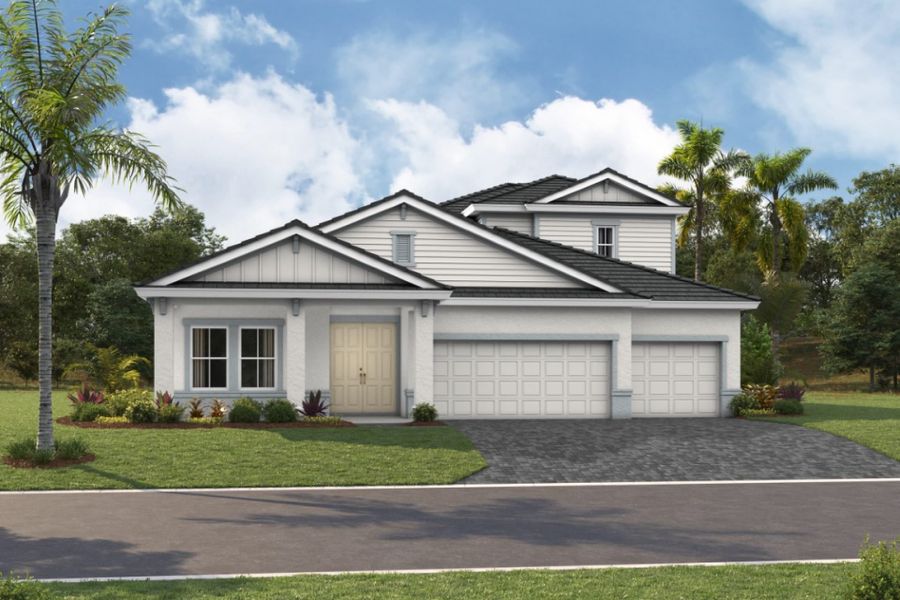 Representative exterior photo of a completed home built from the Bayport II by Homes by WestBay in Longleaf at Grand Park, Sarasota, FL (Image 20).