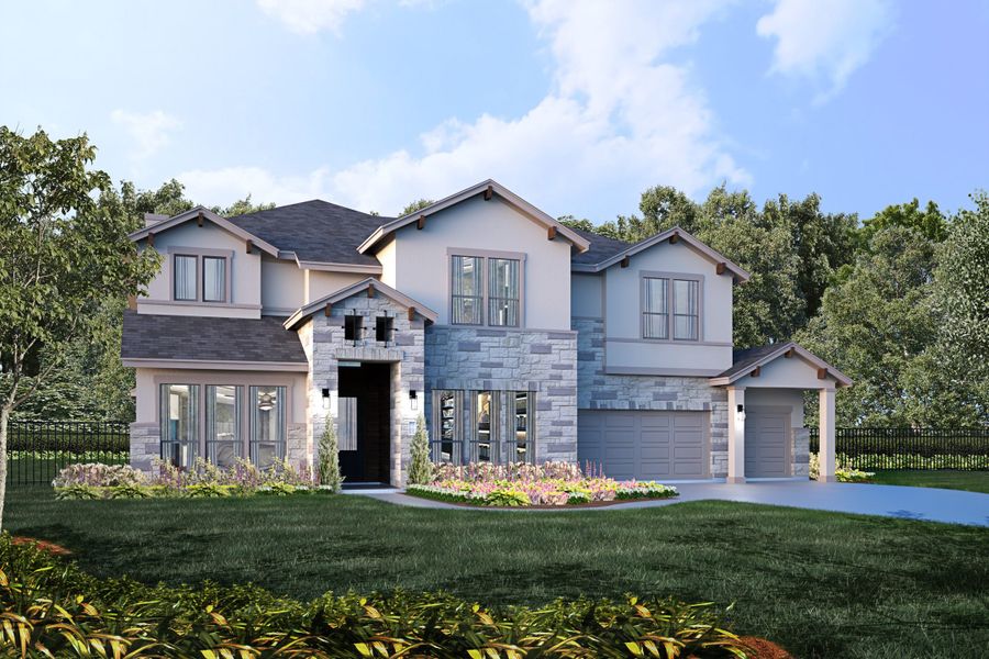 Representative exterior photo of a completed home built from the Topaz II by Giddens Homes in Riverstone, Georgetown, TX (Image 26).