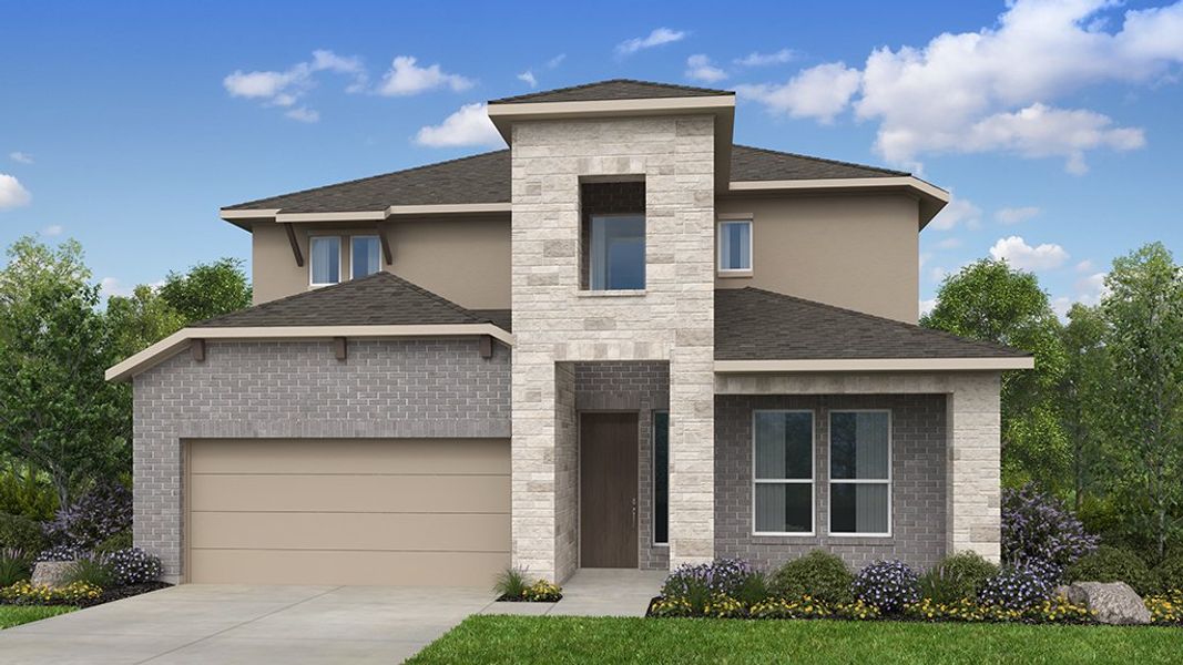 Representative exterior photo of a completed home built from the Piedmont by Taylor Morrison in Silverleaf 50s, Cedar Creek, TX (Image 4). Representative exterior photo of a completed home built from the Piedmont by Taylor Morrison in Silverleaf 50s, Cedar Creek, TX (Image 4).