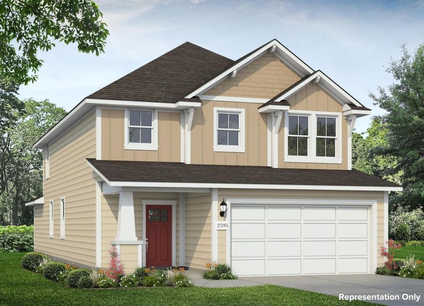 Front exterior of a new home in Heritage Mill, Hutto, TX, highlighting curb appeal (Image 1). Front exterior of a new home in Heritage Mill, Hutto, TX, highlighting curb appeal (Image 1).