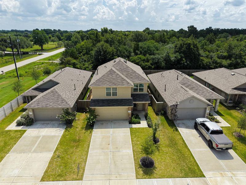 Ariel view of the home with no back neighbors. Ariel view of the home with no back neighbors.