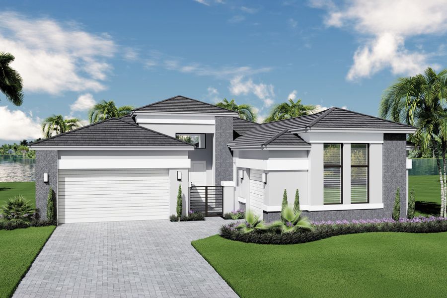 Representative exterior photo of a completed home built from the Caroline Grande by GL Homes in Valencia Del Mar (55+), Boynton Beach, FL (Image 12).
