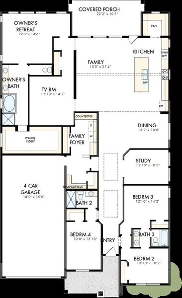 2D floor plan layout of this home in Windsong - Legacy Series, Boerne, TX (Image 2). 2D floor plan layout of this home in Windsong - Legacy Series, Boerne, TX (Image 2).