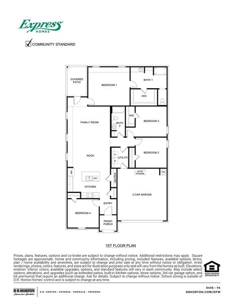 2D floor plan layout for the X40S Seabrook by D.R. Horton in Valor Farms, Royse City, TX (Image 3).