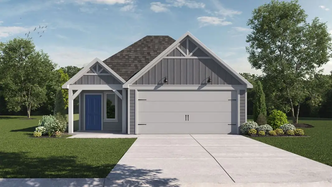 Front exterior of a new home in Midtown Reserve, College Station, TX, highlighting curb appeal (Image 1). Front exterior of a new home in Midtown Reserve, College Station, TX, highlighting curb appeal (Image 1).