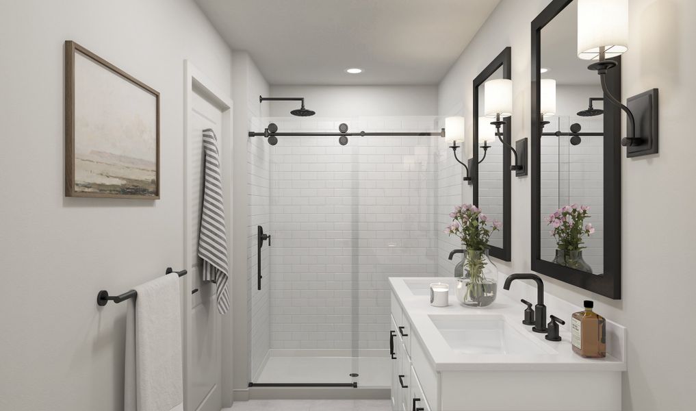 Primary bath with glass shower enclosure