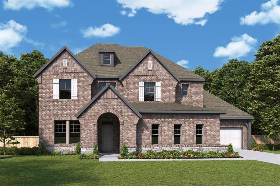 Front exterior of a new home in Terraces – Estates, Rockwall, TX, highlighting curb appeal (Image 1).
