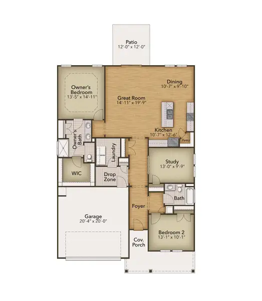 2D floor plan layout for the The Cherry Grove by Chesapeake Homes in Traditions at Carolina Forest, Myrtle Beach, SC (Image 5). 2D floor plan layout for the The Cherry Grove by Chesapeake Homes in Traditions at Carolina Forest, Myrtle Beach, SC (Image 5).