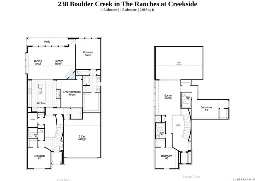 2D floor plan layout of this home in The Ranches at Creekside, Boerne, TX (Image 3).