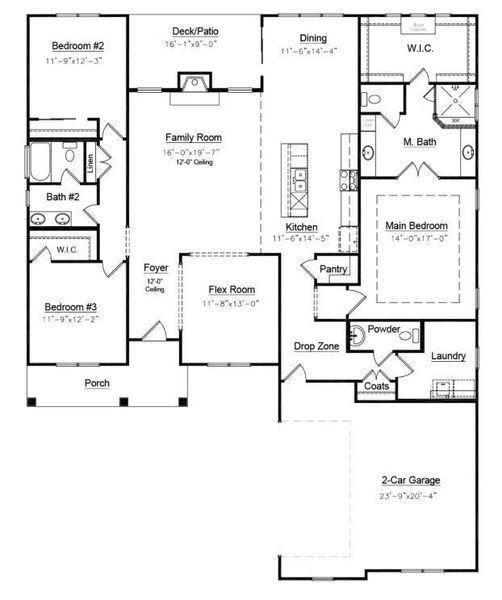 2D floor plan layout for the Sedona by Niblock Homes in Red Hill, Concord, NC (Image 3).