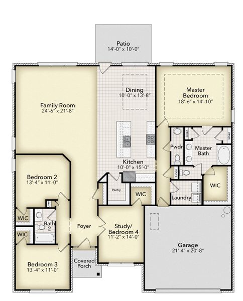 2D floor plan layout for the 2421 by Adams Homes in Charlotte's Ridge, Middlesex, NC (Image 3).