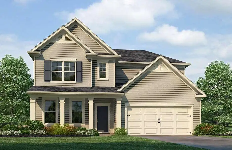 Front exterior of a new home in Kingsmere Estates, Loganville, GA, highlighting curb appeal (Image 1). Front exterior of a new home in Kingsmere Estates, Loganville, GA, highlighting curb appeal (Image 1).