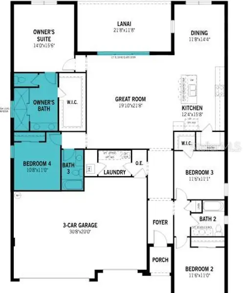 2D floor plan layout of this home in Waterbrooke, Clermont, FL (Image 2).