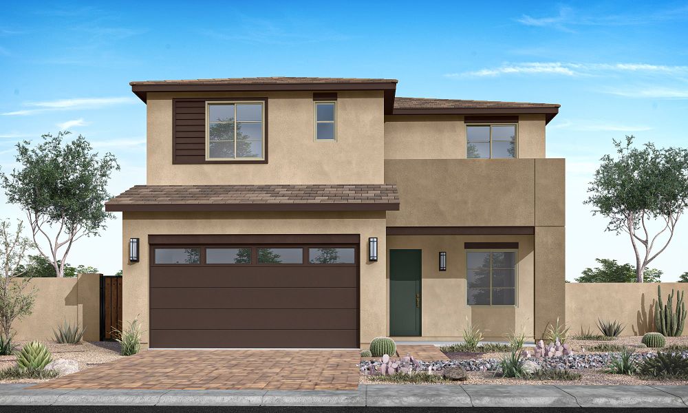 Representative exterior photo of a completed home built from the Sierra Plan 3509 by Tri Pointe Homes in Soleo, San Tan Valley, AZ (Image 2). Representative exterior photo of a completed home built from the Sierra Plan 3509 by Tri Pointe Homes in Soleo, San Tan Valley, AZ (Image 2).