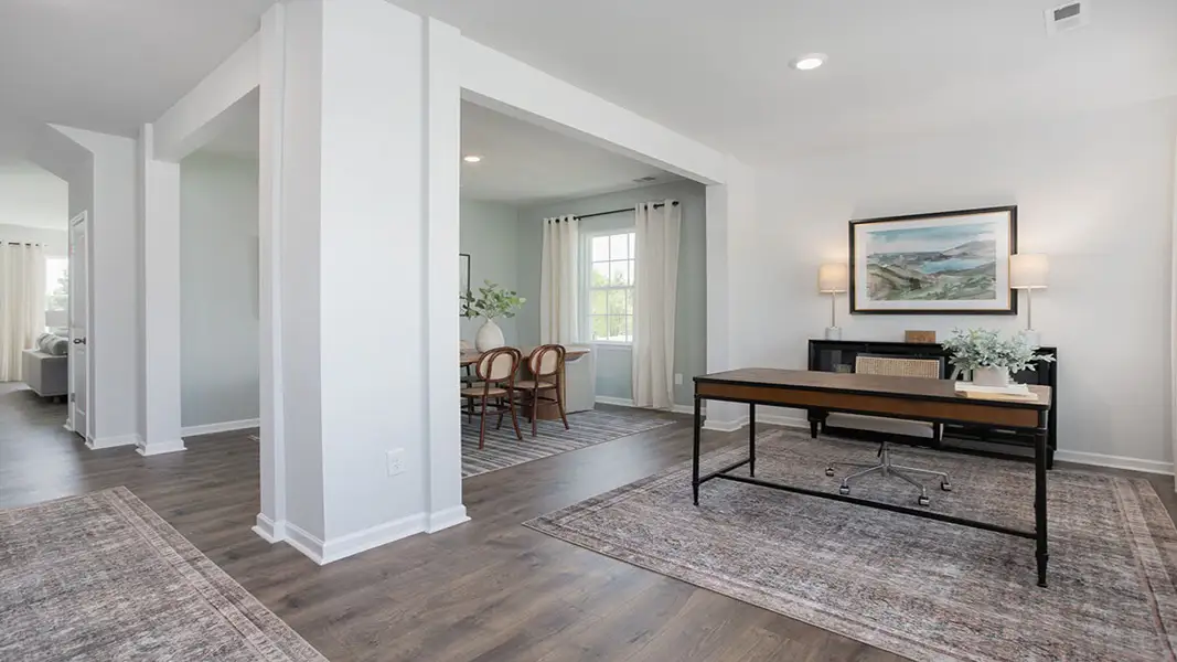 Furnished interior view inside a new home in The Preserve at Kinsley, Jamestown (Image 3). Furnished interior view inside a new home in The Preserve at Kinsley, Jamestown (Image 3).