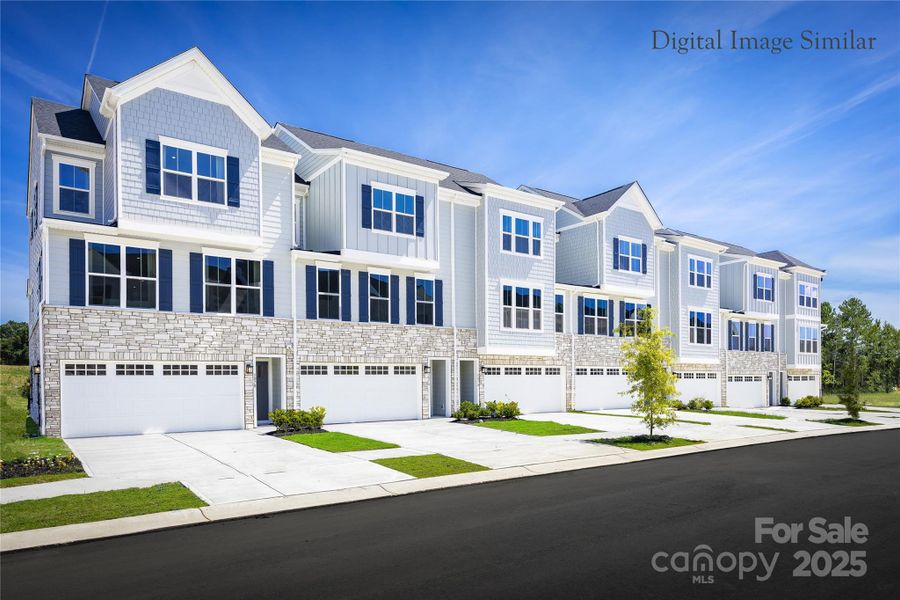 Front exterior of a new home in Creek Water Townhomes, Indian Land, SC, highlighting curb appeal (Image 1).