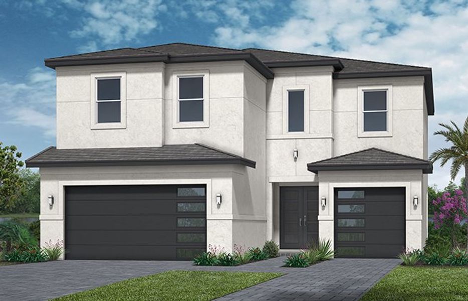 Representative exterior photo of a completed home built from the Poinciana by Minto Communities in Westlake, Loxahatchee, FL (Image 5).