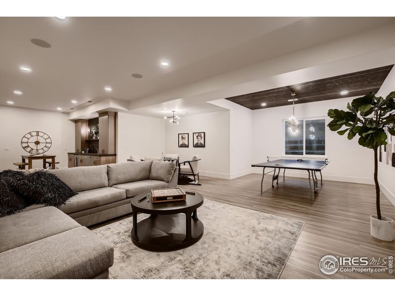 Spacious finished basement rec area