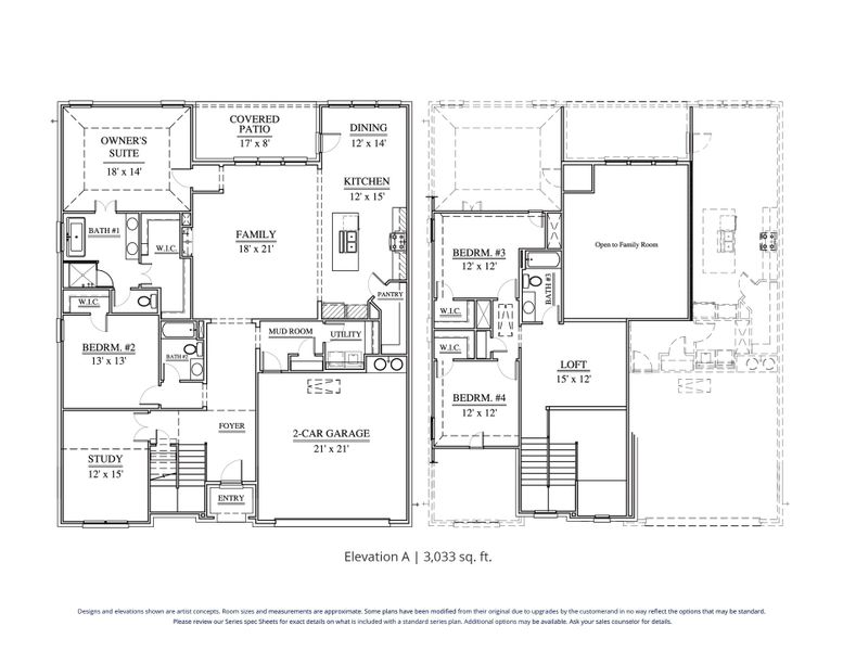 2D floor plan layout for the Monarch by Our Country Homes in Settlers Glen, New Fairview, TX (Image 3).