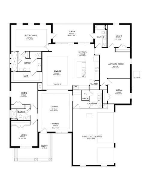 2D floor plan layout for the Everett by D.R. Horton in Buena Lago, St. Cloud, FL (Image 4).