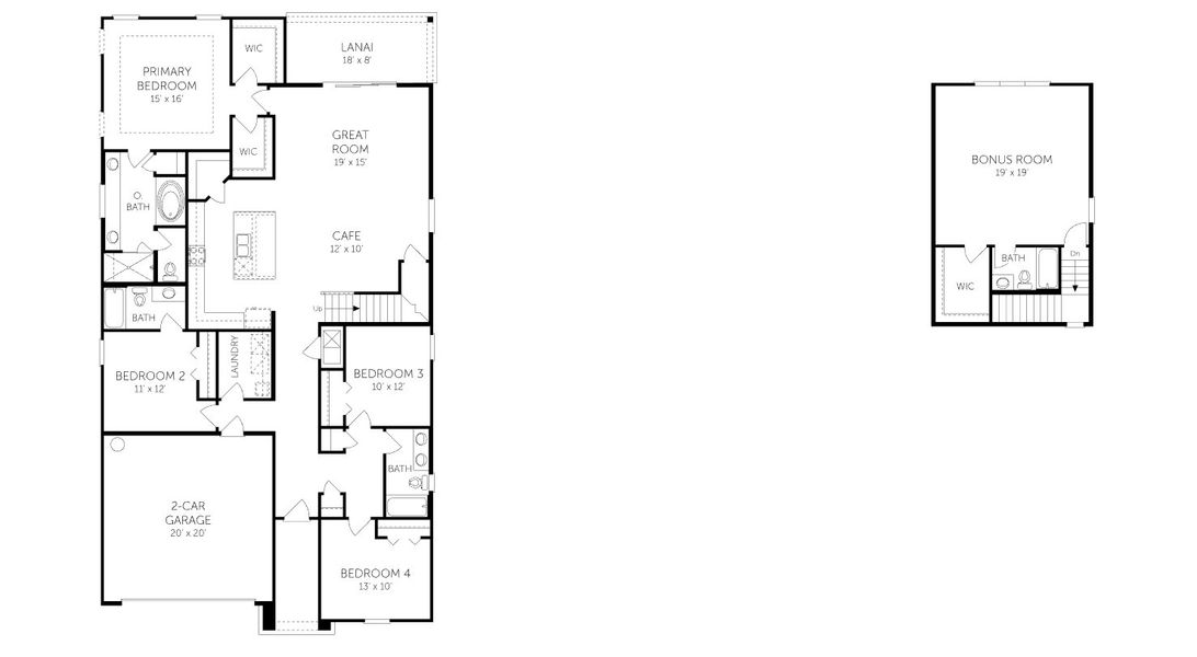 2D floor plan layout for the Stonehurst II - 60' Homesites by Dream Finders Homes in Hyland Trail, Green Cove Springs, FL (Image 3).