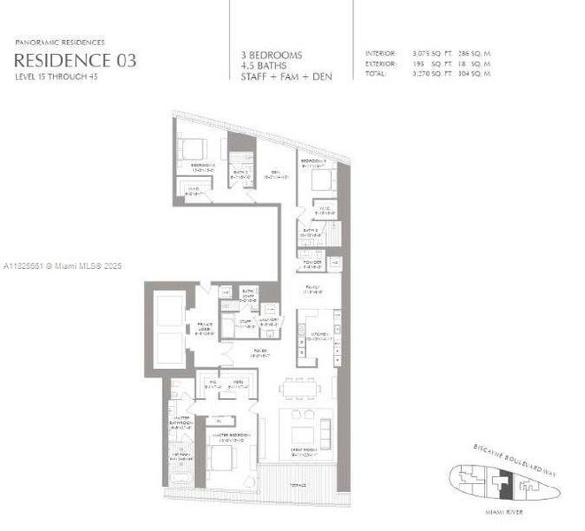 2D floor plan layout of this home in Aston Martin Residences, Miami, FL (Image 3).
