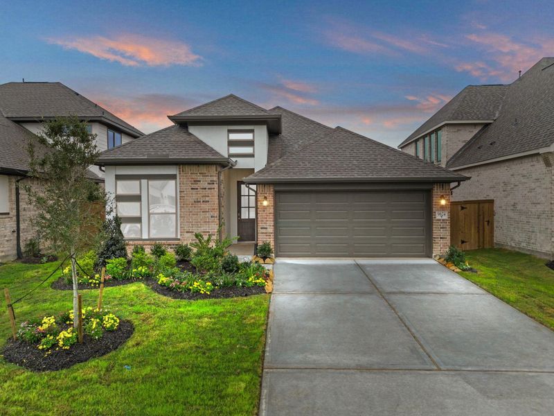 Front exterior of a new home in The Highlands, Porter, TX, highlighting curb appeal (Image 22).
