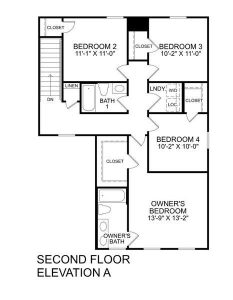 2D floor plan layout for the Iris by Ryan Homes in Sterling Oaks Two-Story Homes, Ash, NC (Image 3).