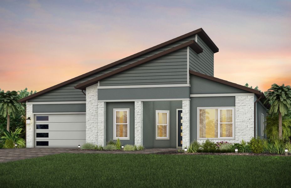Front exterior of a new home in Avondale at Avenir, Palm Beach Gardens, FL, highlighting curb appeal (Image 21).