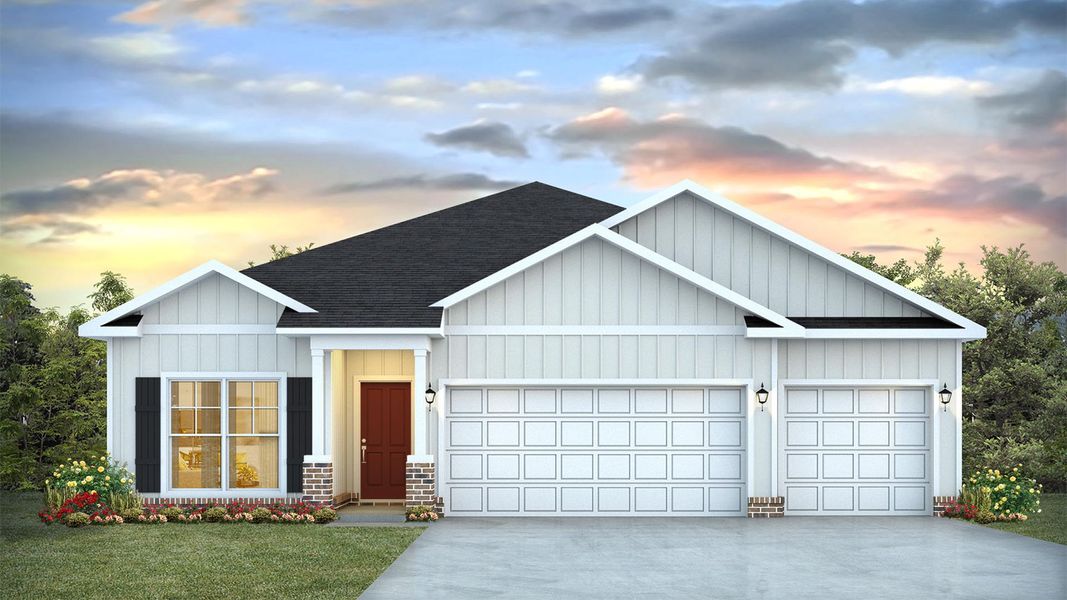 Representative exterior photo of a completed home built from the The Madison by D.R. Horton in Hodges Bayou Plantation, Panama City, FL (Image 25).