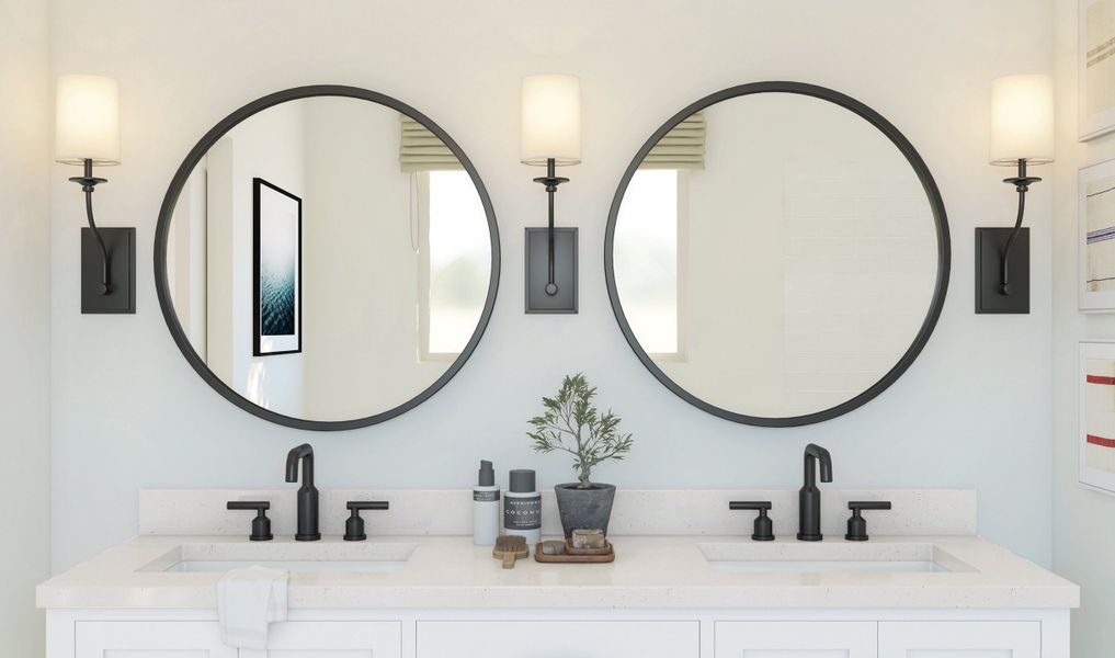 Primary bath with matte black accents