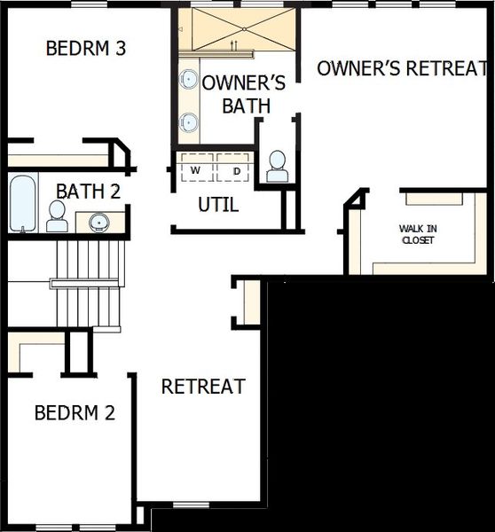 2D floor plan layout of this home in Serenity - The Village Collection, Fuquay Varina, NC (Image 3). 2D floor plan layout of this home in Serenity - The Village Collection, Fuquay Varina, NC (Image 3).