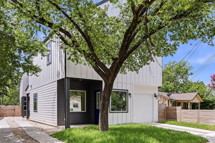 A striking modern facade with contrasting siding.