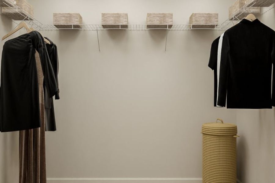 A group of clothes on a wall.
