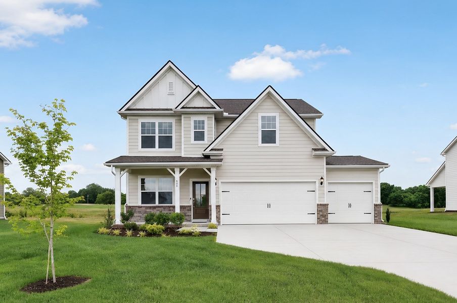 Front exterior of a new home in Dillon Pointe, Lebanon, TN, highlighting curb appeal (Image 1). Front exterior of a new home in Dillon Pointe, Lebanon, TN, highlighting curb appeal (Image 1).