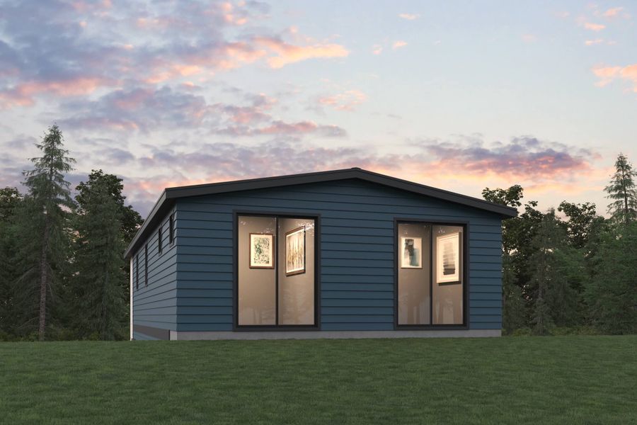 A small blue house.