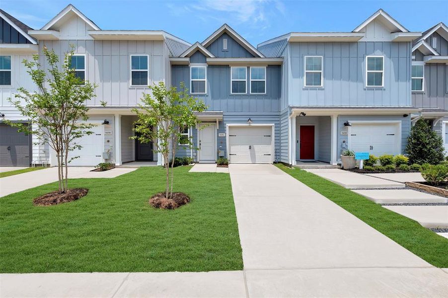 Front exterior of a new home in Providence Commons, Providence Village, TX, highlighting curb appeal (Image 1). Front exterior of a new home in Providence Commons, Providence Village, TX, highlighting curb appeal (Image 1).