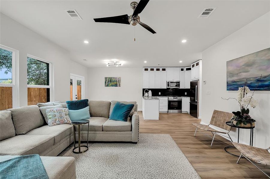 Living room with wood-style floors