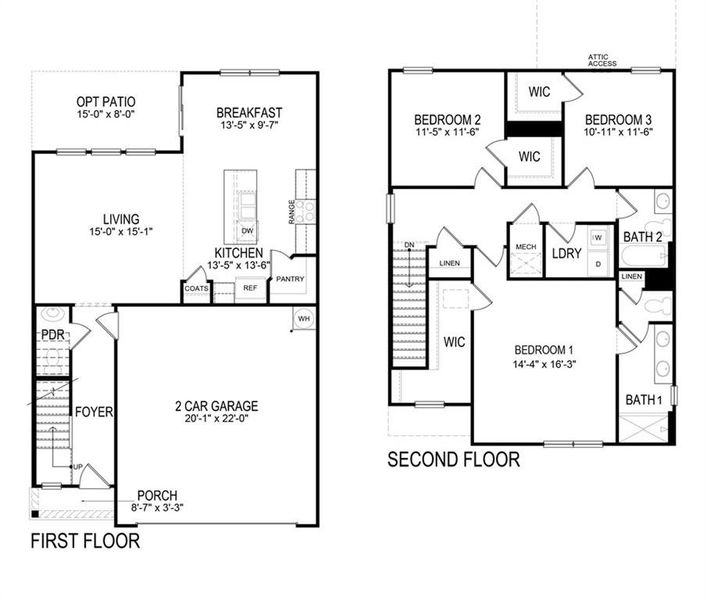 2D floor plan layout of this home in Sherwood Manor, South Fulton, GA (Image 2).