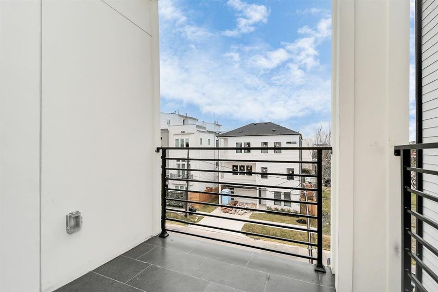 Private balcony in the primary bedroom